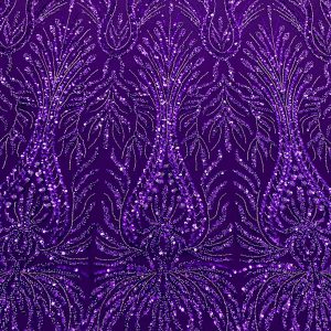 Dantela Couture Mov Inchis cu Model Geometric, cu Margele si Paiete