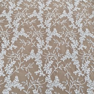 Dantela Couture Ivory cu Model Floral, cu Margele si Paiete