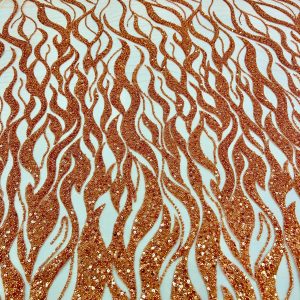 Dantela Couture Portocaliu Ars cu Siraguri, Margele si Paiete