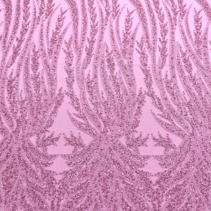 Dantela Couture Roz cu Panou, cu Perle, Margele si Paiete