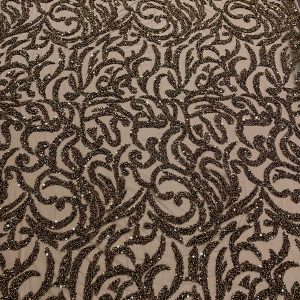 Dantela Couture Auriu Antic cu Model Geometric, cu Margele si Paiete