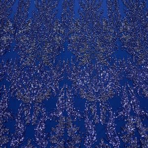 Dantela Bleumarin cu Model Geometric, cu Perle, Margele si Paiete