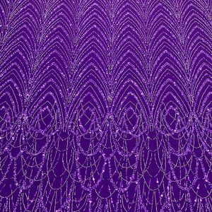 Dantela Couture Mov Inchis cu Model Geometric cu Margele si Paiete