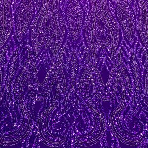 Dantela Couture Mov Inchis cu Model Geometric, Perle, Margele si Paiete