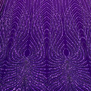 Dantela Couture Mov Inchis cu Panou, cu Perle, Margele si Paiete