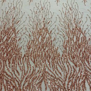 Dantela Couture Auriu Rose cu Siraguri, cu Margele si Paiete