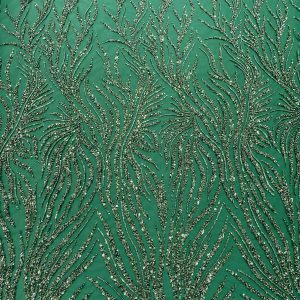 Dantela Couture Verde Smarald cu Siraguri, cu Margele si Paiete