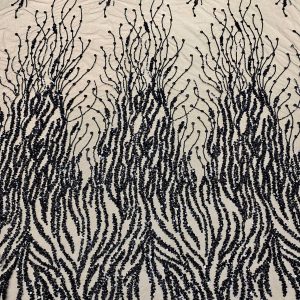 Dantela Couture Neagra cu Siraguri, cu Margele si Paiete