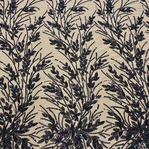 Dantela Couture Neagra cu Model Floral, Perle, Margele si Paiete