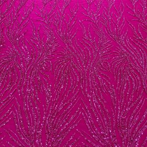 Dantela Couture Fucsia cu Siraguri, cu Margele si Paiete