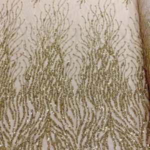 Dantela Couture Aurie cu Siraguri, cu Margele si Paiete