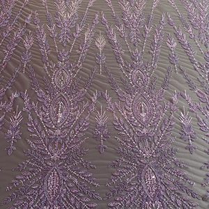 Dantela Couture Pudra cu Model Simetric, cu Margele si Paiete