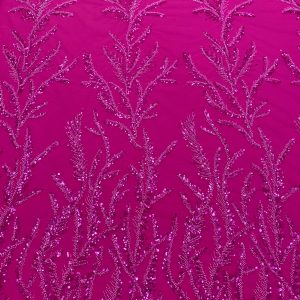 Dantela Couture Fucsia cu Crengute, cu Margele si Paiete