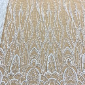 Dantela Couture Ivory cu Model Geometric, cu Margele si Paiete