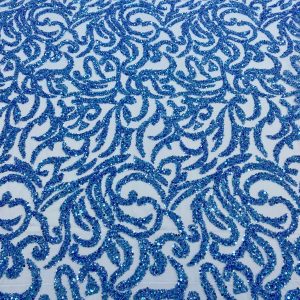 Dantela Couture Sky Blue cu Model Geometric, cu Margele si Paiete