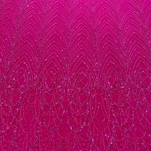 Dantela Couture Fucsia cu Model Geometric cu Margele si Paiete