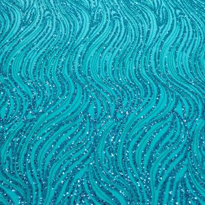 Dantela Couture Turcoaz cu Model Liniar, cu Margele si Paiete