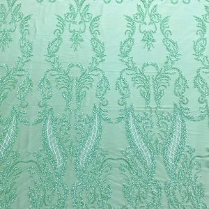 Dantela Couture Verde Menta cu Geometric, cu Margele si Paiete