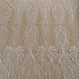 Dantela Couture Ivory cu Model Geometric, cu Perle, Margele si Paiete