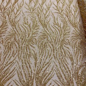 Dantela Couture Aurie cu Siraguri, cu Margele si Paiete