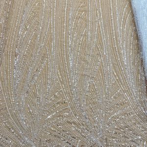 Dantela Couture Diamond cu Model Liniar, cu Perle, Margele si Paiete