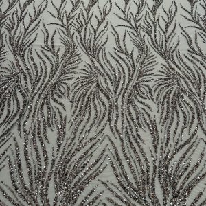 Dantela Couture Gri Antracit cu Siraguri, cu Margele si Paiete