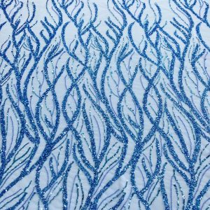 Dantela Couture Sky Blue cu Siraguri, cu Margele si Paiete