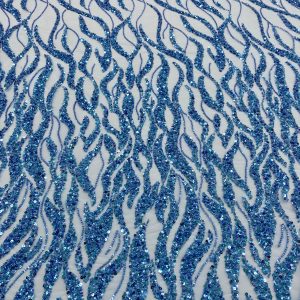 Dantela Couture Sky Blue cu Siraguri, cu Margele si Paiete