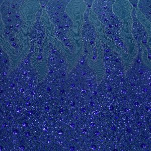 Dantela Couture Albastru Marin cu Model Geometric si Flori, cu Margele si Paiete