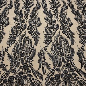 Dantela Couture Neagra cu Model Floral, Perle, Margele si Paiete