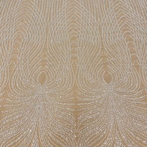 Dantela Couture Ivory cu Panou, cu Perle, Margele si Paiete