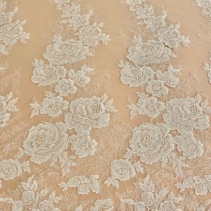 Dantela Couture Ivory cu Model Floral, cu Margele si Paiete